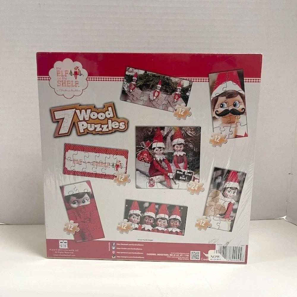 Elf on the Shelf 7 Wood Puzzles in Storage‎ Box Christmas Cardinal 89094 NEW